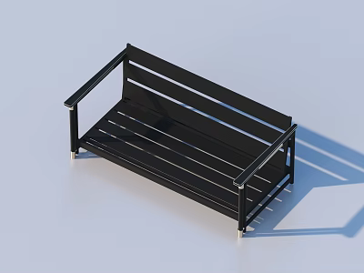 Black Modern Outdoor Bench With Metal Frame And Slatted Design For Garden Use 3d model
