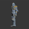 Shiny Silver Gold Armored Humanoid Warrior Character With Metallic Armor Design
