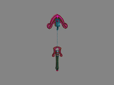 Decorative Weapon Sword With Pink Curved Hilt Blue Accents Green Blade And Ornamental Design 3d model