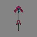 Decorative Weapon Sword With Pink Curved Hilt Blue Accents Green Blade And Ornamental Design