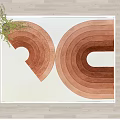 Square Rug With Layered Brown Curved Patterns On Beige Background