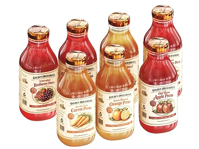 Assorted Natural Fruit Juices In Glass Bottles With Various Flavors 3d model