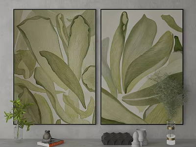 Green Leaf Themed Wall Art Decorative Paintings For Modern Interior Home Decor 3d model