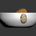 Fresh Brown And Speckled Eggs In White Bowl On Dark Surface 3d model