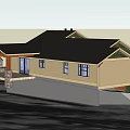 Single Family Detached House With Yellow Exterior Black Roof And Two Car Garage