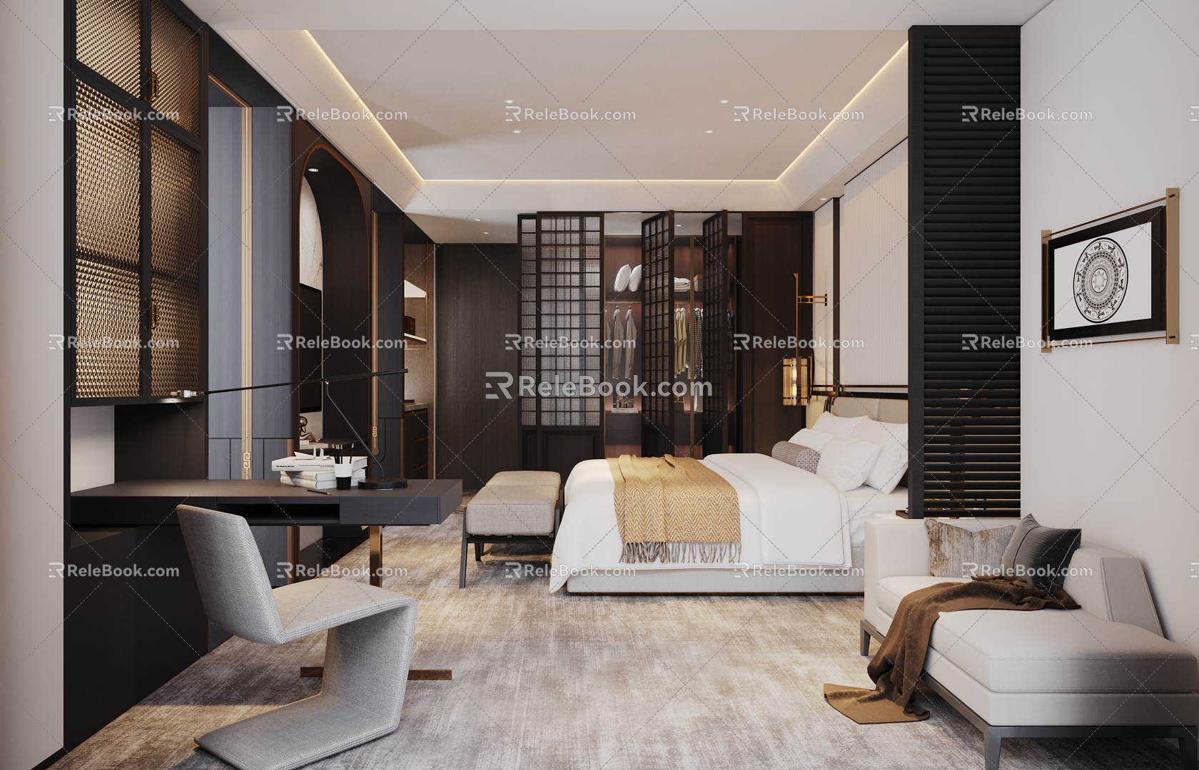 New Chinese Room Hotel Room 3d model