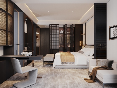 New Chinese Room Hotel Room 3d model