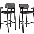 Two Modern Bar Stools With Black Frame Gray Cushion And Armrests 3d model