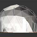 Dome Shaped Villa Balcony With Glass Walls Interior Bedroom And Wooden Base