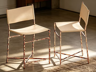 Modern Single Chair With Beige Upholstery And Geometric Metal Frame In Interior Setting 3d model