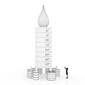 Tall Industrial Tower With Oil Drop Top Temperature Scales And Blue Pipes