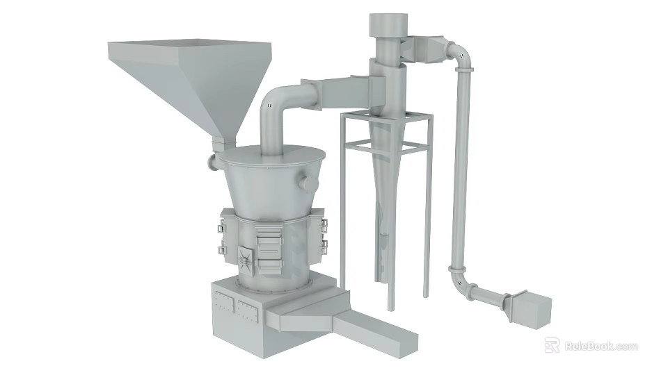 Industrial Grinding Machine With Hopper Piping System And Support Structure 3d model 