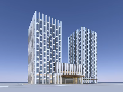 Modern Twin High Rise Hotel Building With Glass Facade And Vertical Architectural Lines 3d model
