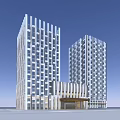 Modern Twin High Rise Hotel Building With Glass Facade And Vertical Architectural Lines