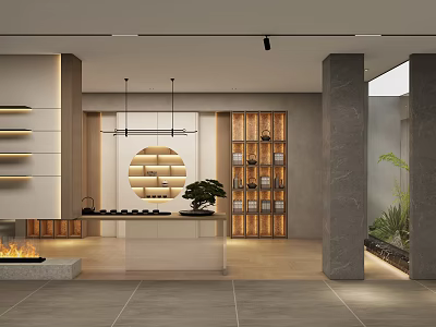 Modern Study Room Interior With Wooden Bookshelves Writing Desk And Pendant Lighting 3d model