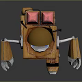 Orange Robot Design With Yellow Warning Stripes Blue Screen And Mechanical Arms 3D Render