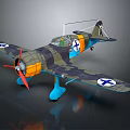 Vintage Military Airplane Model With Camouflage Paint Red Propeller And Blue Cross Markings