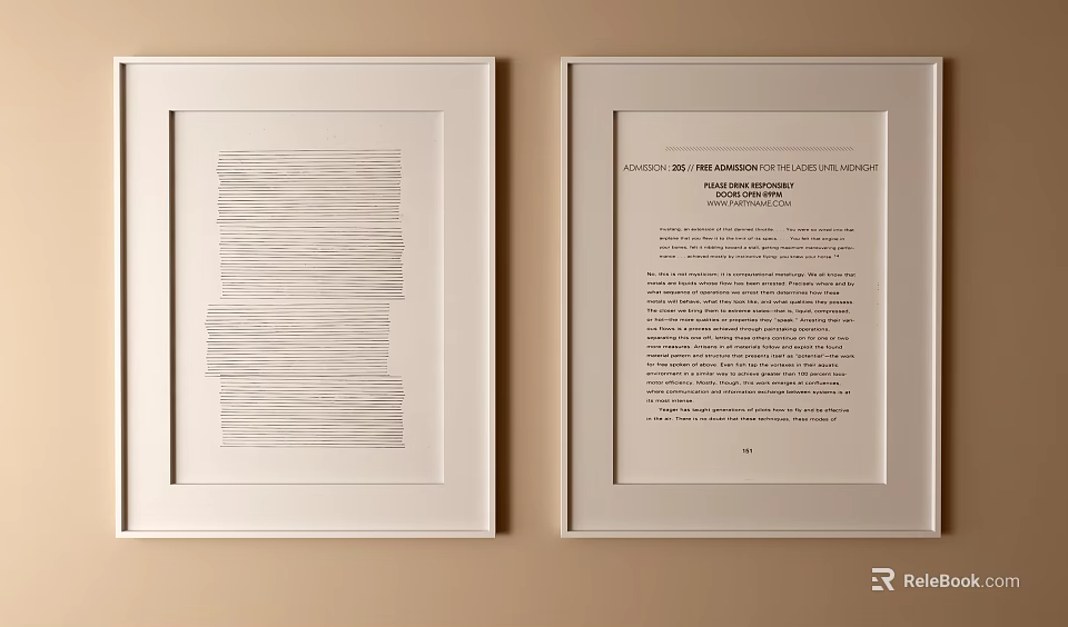 White Framed Artworks With Left Line Pattern And Right Text Content On Wall 3d model 