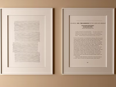White Framed Artworks With Left Line Pattern And Right Text Content On Wall 3d model