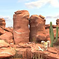 Outdoor Garden Ornaments Featuring Red Rocks Cactus and Natural Decorative Elements 3d model