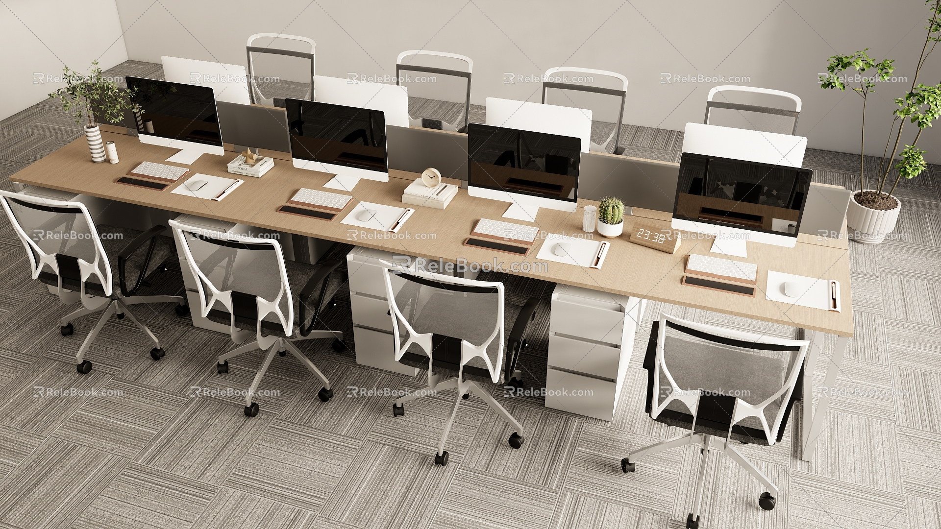 Simple Workstation Desk Staff Desk 3d model