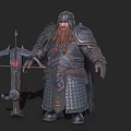 Bearded Fantasy Dwarf Character Wearing Heavy Armor With Large Bow And Arrow 3d model