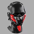 Futuristic Character Head With Red Black Geometric Mask And Tech Design Elements 3d model