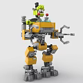 Yellow and Gray Building Blocks Mechanical Robot Model with Green Head Mechanical Arms and Joints