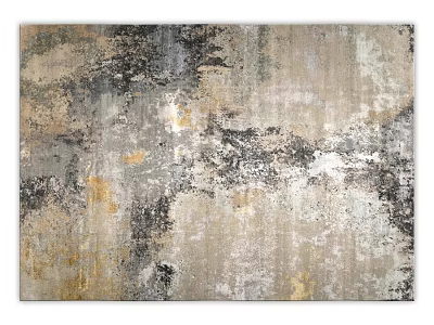 Square Rug With Abstract Distressed Pattern In Gray Gold And Black Tones 3d model