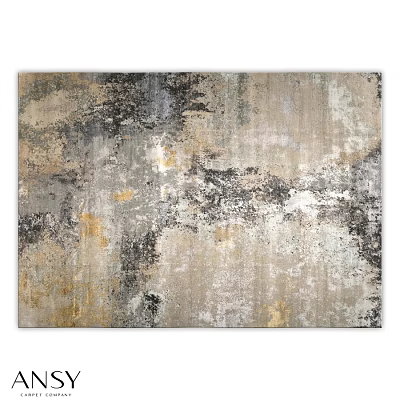 Square Rug With Abstract Distressed Pattern In Gray Gold And Black Tones 3d model