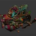 Vibrant Fantasy Game Character Riding Colorful Mechanical Vehicle With Pipes And Engines