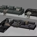 Modular Sectional Sofa Set With Light Green Dark Gray Gray Sofas Pillows Throws 3d model
