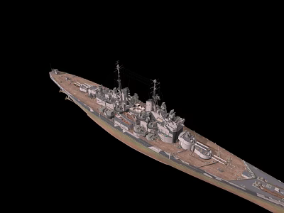 Detailed 3D Battleship Model Featuring Multiple Turrets And Intricate Deck Structures 3d model
