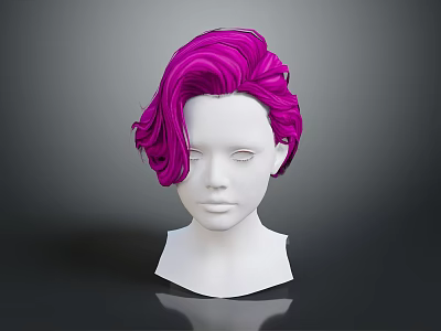 White Head Model With Facial Features And Stylish Pink Curly Short Hair 3d model