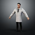 Man In White Lab Coat Standing As Medical Professional With Relaxed Arms On Gray Background