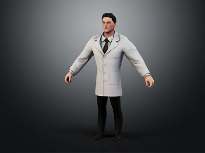 Man In White Lab Coat Standing As Medical Professional With Relaxed Arms On Gray Background 3d model