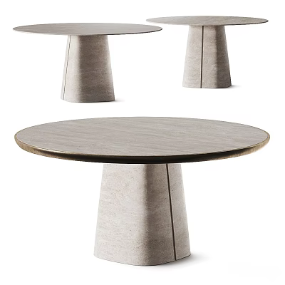 Modern Round Dining Table Set with Tapered Legs and Light Gray Finish 3d model