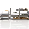 Sturdy Metal Storage Shelves With Organized Household Items Boxes And Stacked Bags
