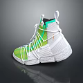 Stylish Green And White High Top Sneakers With Unique Lace Design And Mesh Upper