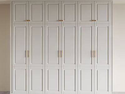 Modern White Wardrobe Interior Design With Paneled Doors And Golden Handles 3d model