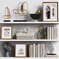 Modern Ornamental Decor Collection with Metal Marble Coral Picture Frames Books Geometric Shapes on Shelf