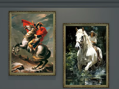 Animal Paintings with Horse and Rider in Dynamic Scenes and Decorative Framed Art 3d model