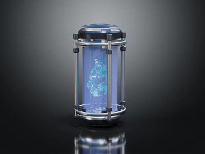 Hi tech Cylindrical Transparent Container With Metallic Frame And Blue Glowing Energy Substance 3d model