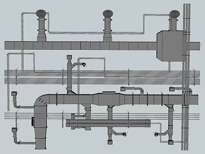 Industrial Piping System With Multiple Pipes Valves And Connection Components 3d model