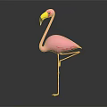 Pink Flamingo Standing On One Leg With Shiny Surface And Dark Background