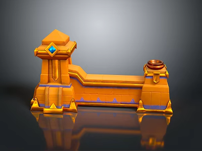 Decorative Orange 3D Model Structure Featuring Blue Gem And Golden Accents 3d model