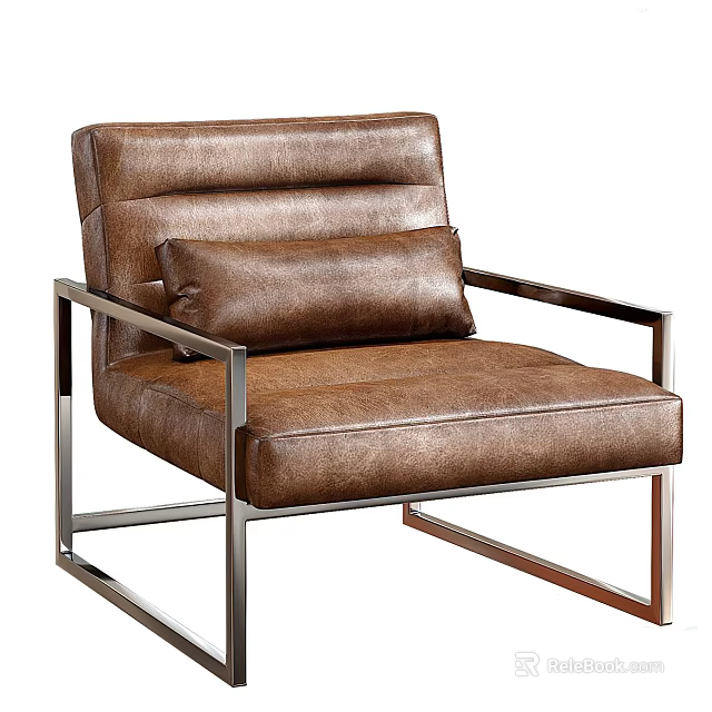 Modern Brown Leather Single Sofa With Metal Frame And Comfortable Cushion 3d model 
