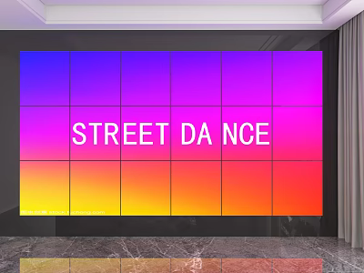 Background Wall with Colorful Gradient Tiled Video Screen and Street Dance Text 3d model