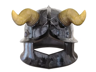 Black Metal Helmet With Yellow Horns For Medieval Cosplay Outfit 3d model