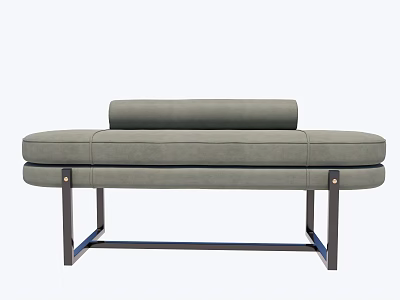 Modern Gray Upholstered Ottoman With Metal Frame And Cushioned Seat 3d model
